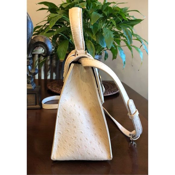 CROSSI NEW YORK - Ostrich-Embossed Vegan Convertible Crossbody/Satchel-Nude NWOT - Picture 6 of 16